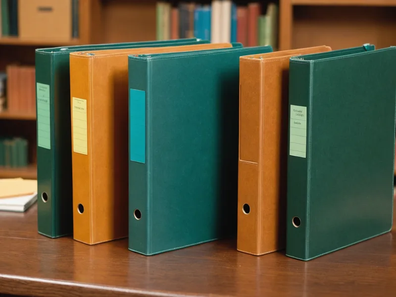 A physical compliance binder with colored section dividers and a small green checkmark sticker on the spine, suggesting organized regulatory tracking